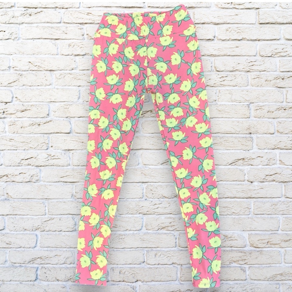 2for$15 3for$20 NEW LuLaRoe One Size Leggings -  Pink w/ yellow flowers
